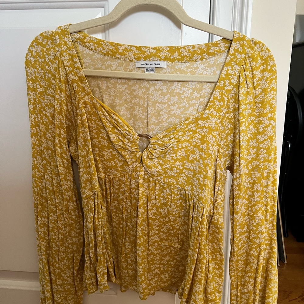 American Eagle Outfitters Gold Tie Front Blouse